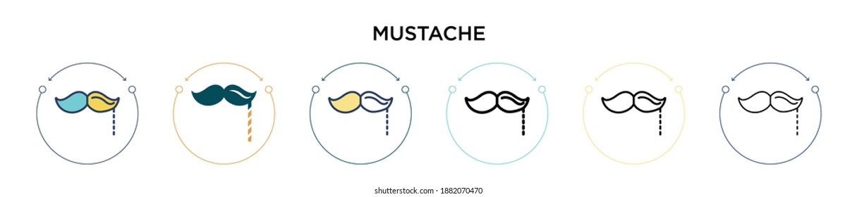 Mustache icon in filled, thin line, outline and stroke style. Vector illustration of two colored and black mustache vector icons designs can be used for mobile, ui, web