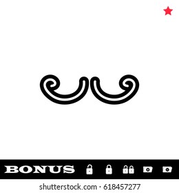 Mustache icon flat. Black pictogram on white background. Vector illustration symbol and bonus button open and closed lock, folder, star