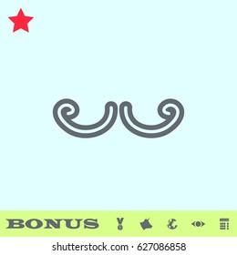 Mustache icon flat. Grey pictogram on blue background. Vector illustration symbol and bonus buttons medal, cow, earth, eye, calculator
