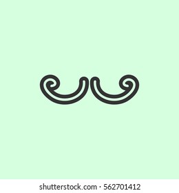 Mustache icon flat. Grey vector symbol on green background