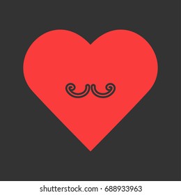 Mustache icon flat. Simple pictogram on heart background. Vector illustration symbol