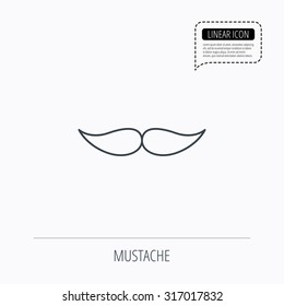 Mustache icon. Hipster symbol. Gentleman sign. Linear outline icon. Speech bubble of dotted line. Vector