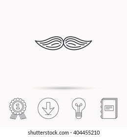 Mustache icon. Hipster symbol. Gentleman sign. Download arrow, lamp, learn book and award medal icons.