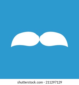 mustache icon, isolated, white on the blue background. Exclusive Symbols 