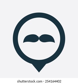 mustache icon map pin on white background 