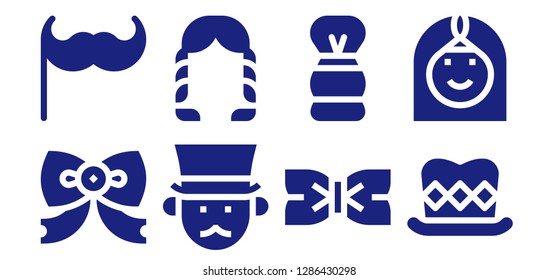  mustache icon set. 8 filled mustache icons. Simple modern icons about  - Bow tie, Moustache, Gentleman, Hairstyle, Shaving brush, Top hat, Arab woman