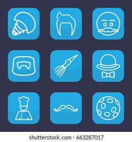 Mustache icon. set of 9 outline mustache icons such as man hairstyle, chef, hat and bow