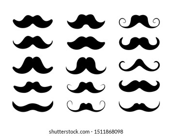 Mustache icon set, black and white flat design.