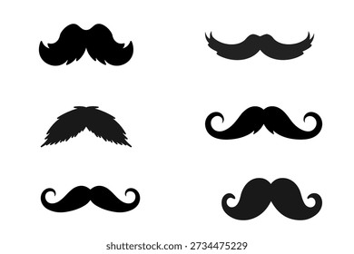 Coleção de conjuntos de ícones de bigode. Barbearia e símbolos de higiene. Elementos de moda de cavalheiro vintage. Silhueta preta estilo decorativo