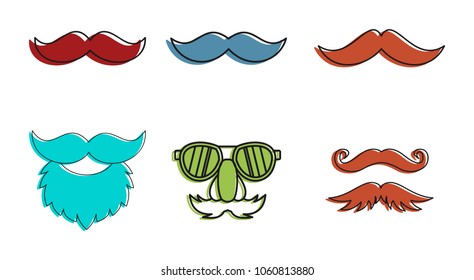 Mustache icon set. Color outline set of mustache vector icons for web design isolated on white background