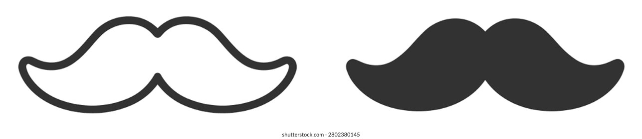 mustache icon set in outline and solid style on transparent background
