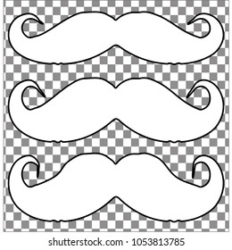 Mustache icon white blsck color on transparent background vector three different pattern