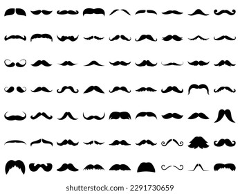 Mustache icons for barbershops and printing set of silhouettes of different mustaches