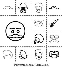 Mustache icons. set of 13 editable outline mustache icons such as man hairstyle, hat and bow
