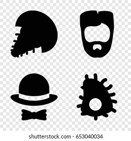 Mustache icons set. set of 4 mustache filled icons such as man hairstyle, hat and bow