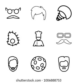 Mustache icons. set of 9 editable outline mustache icons such as man hairstyle, mustache and glasses, chef