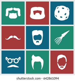 Mustache icons set. set of 9 mustache filled icons such as man hairstyle