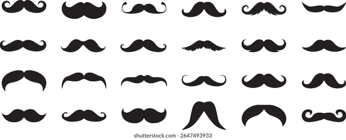 Mustache Icons Set - Vários Estilos de Silhuetas de Cabelo Facial Masculino