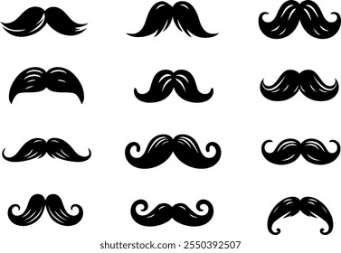 Conjunto de ícones de bigode, Ícone de vetor de bigode preto.