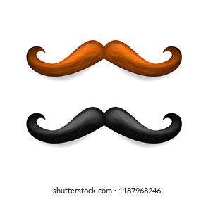 Mustache illustration. Vector brown and black mustaches isolated on white background.