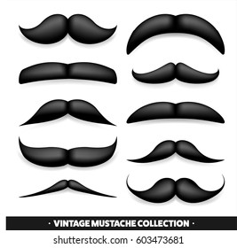 Mustache isolated on white. Black vector vintage moustache. Facial hair.Barber shop. Retro collection. Hipster beard.