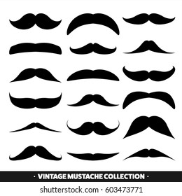 Mustache isolated on white. Black vector vintage moustache. Facial hair.Barber shop. Retro collection. Hipster beard.