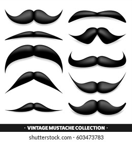 Mustache isolated on white. Black vector vintage moustache. Facial hair.Barber shop. Retro collection. Hipster beard.