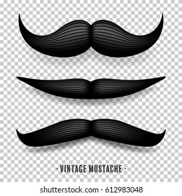 Mustache isolated on white. Black vector vintage moustache. Facial hair.Barber shop. Retro collection. Hipster beard.