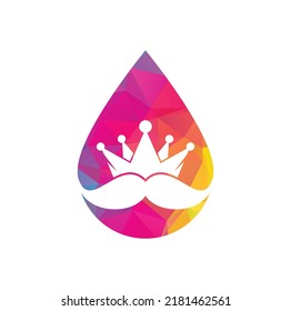 Mustache king drop shape concept vector logo design. Elegant stylish mustache crown logo.