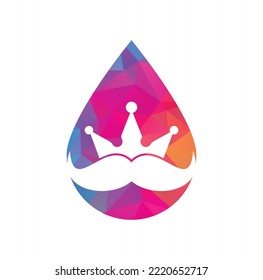 Mustache king drop shape concept vector logo design. Elegant stylish mustache crown logo.