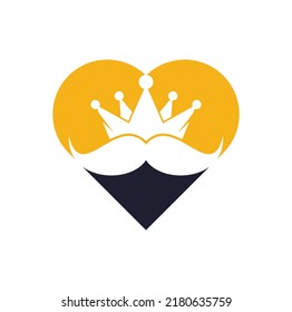 Mustache king heart shape concept vector logo design. Elegant stylish mustache crown logo.