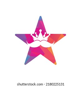 Mustache king star shape concept vector logo design. Elegant stylish mustache crown logo.