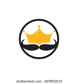 Mustache king vector logo design. Elegant stylish mustache crown logo.