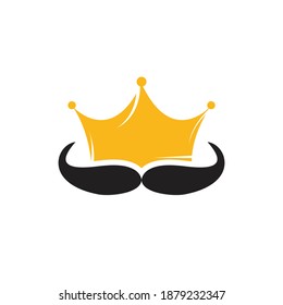 Mustache king vector logo design. Elegant stylish mustache crown logo.