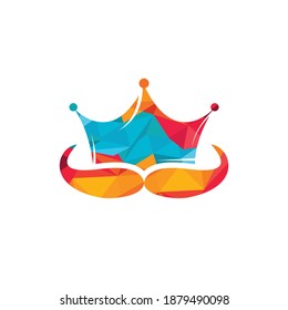 Mustache king vector logo design. Elegant stylish mustache crown logo.