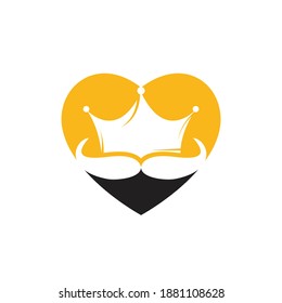 Mustache king vector logo design. Elegant stylish mustache crown logo.