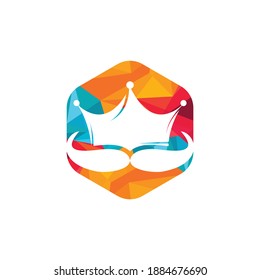 Mustache king vector logo design. Elegant stylish mustache crown logo.