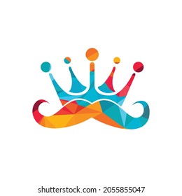 Mustache king vector logo design. Elegant stylish mustache crown logo.	