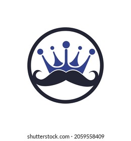 Mustache king vector logo design. Elegant stylish mustache crown logo.	