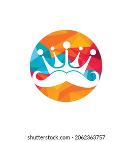Mustache king vector logo design. Elegant stylish mustache crown logo.	