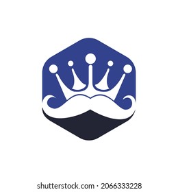 Mustache king vector logo design. Elegant stylish mustache crown logo.	