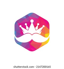 Mustache king vector logo design. Elegant stylish mustache crown logo.