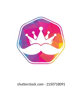 Mustache king vector logo design. Elegant stylish mustache crown logo.