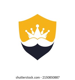 Mustache king vector logo design. Elegant stylish mustache crown logo.