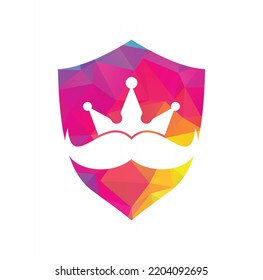 Mustache king vector logo design. Elegant stylish mustache crown logo.