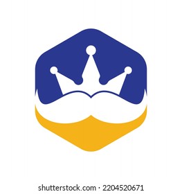 Mustache king vector logo design. Elegant stylish mustache crown logo.