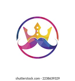 Mustache king vector logo design. Elegant stylish mustache crown logo.	