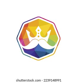 Mustache king vector logo design. Elegant stylish mustache crown logo.	
