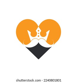 Mustache king vector logo design. Elegant stylish mustache crown logo.	