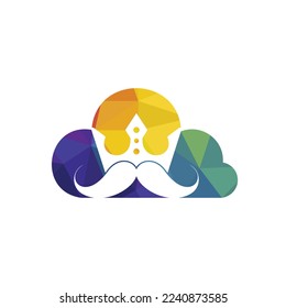 Mustache king vector logo design. Elegant stylish mustache crown logo.	